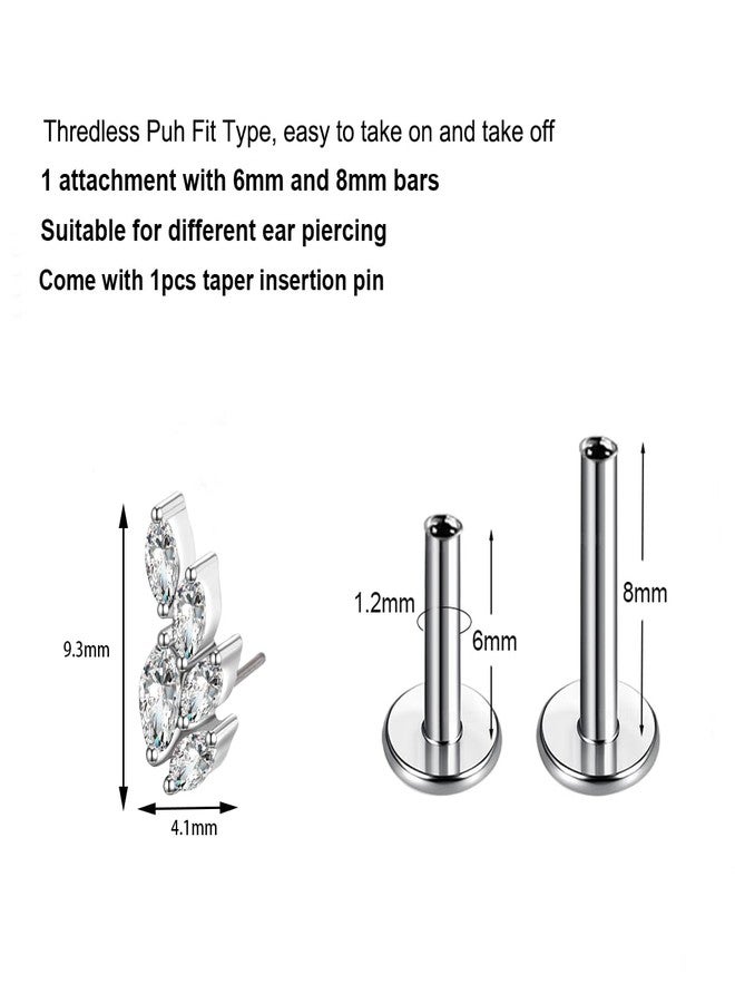 TOMIDES G23 Titanium Flat Back Earrings Studs 16g F136 Implant Grade Titanium Labrets Press Fit Threadless Push In Dainty Cartilage Helix Conch Lobe Lip Tragus Piercing Jewelry (1pcs 5eye Clear) - Image 2